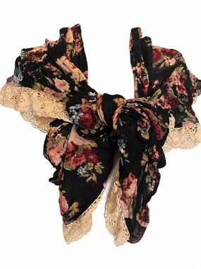 Vintage Floral Cotton Lace Scarf – 1980s – India